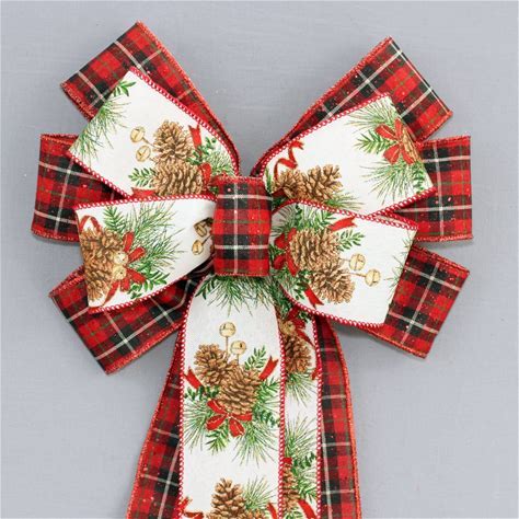 Plaid Bow and Pinecone Wreath